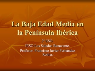 La Baja Edad Media en
 la Península Ibérica
                2º ESO.
     IESO Los Salados Benavente.
  Profesor: Francisco Javier Fernández
                 Robles
 