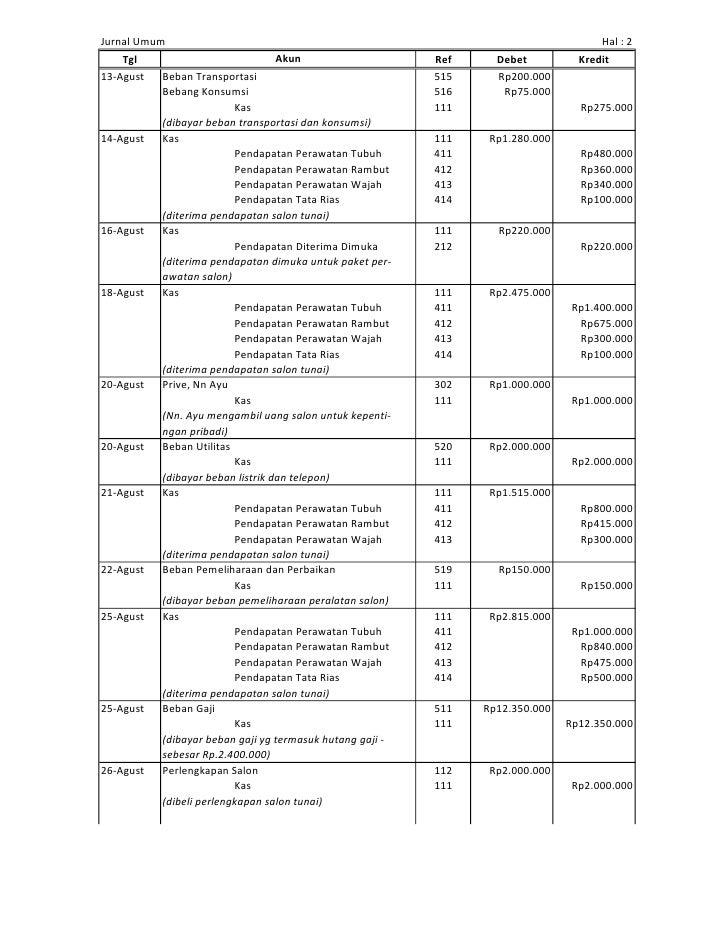 ➤ Contoh jurnal umum perusahaan jasa salon