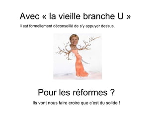 Avec « la vieille branche U »
Il est formellement déconseillé de s’y appuyer dessus.




          Pour les réformes ?
       Ils vont nous faire croire que c’est du solide !
 