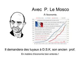 Avec P. Le Mosco
                                À l’économie.




Il demandera des tuyaux à D.S.K. son ancien prof.
           En matière d’économie bien entendu !
 