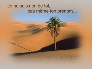 Je ne sais rien de toi, pas même ton prénom… 