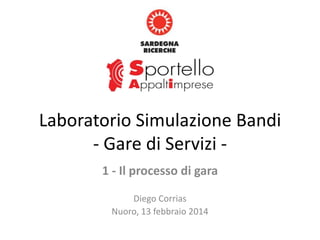 Laboratorio Simulazione Bandi
- Gare di Servizi 1 - Il processo di gara
Diego Corrias
Nuoro, 13 febbraio 2014

 