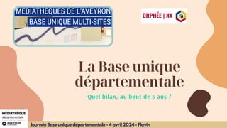 La Base unique
départementale
Quel bilan, au bout de 5 ans ?
Journée Base unique départementale - 4 avril 2024 - Flavin
 