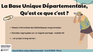 Réseau informatisé des bibliothèques aveyronnaises
Données regroupées sur un logiciel partagé : orphée NX
...Un projet à l...