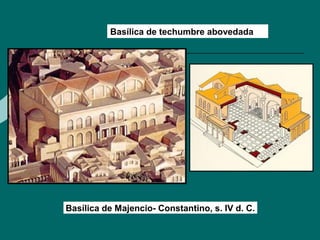 Basílica de Majencio- Constantino, s. IV d. C.
Basílica de techumbre abovedada
 