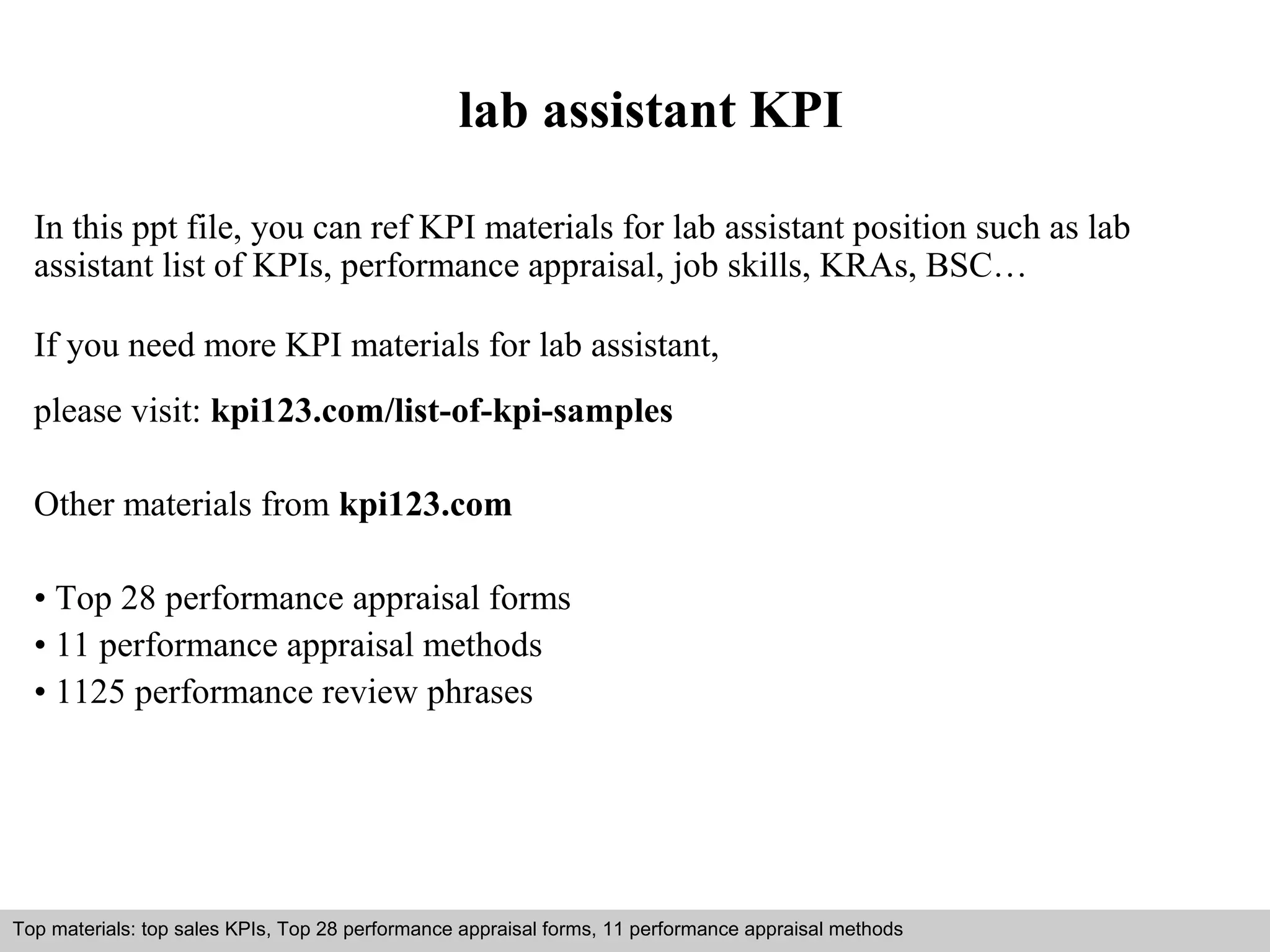 Lab assistant kpi | PPT