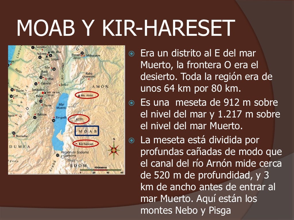 MOAB Y KIR-HARESET            Era un distrito al E del mar             Muerto, la frontera O era el             desierto....