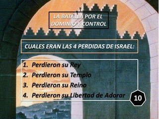 CUALES ERAN LAS 4 PERDIDAS DE ISRAEL:
1. Perdieron su Rey
2. Perdieron su Templo
3. Perdieron su Reino
4. Perdieron su Lib...