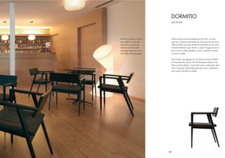 DORMITIO
                                     GIO PONTI




Poltroncina Dormitio, laccato    Questa poltrona era stata disegnata da Gio Ponti, a Civate,
nero, sedile in corda nera       negli anni Cinquanta, pensandola per le persone che tornavano
Tavolo Flora, laccato nero       affaticate dalla camminata all’abbazia benedettina di San Pietro
Dormitio Armchair, black         al Monte Pedale di Civate. Struttura in legno di faggio massiccio
lacquered, paper yarn seat       tinto o laccato. Sedile impagliato a mano o imbottito e rivestito
Flora Table, black lacquered     con tessuto o pelle.


                                 This armchair was designed by Gio Ponti at Civate in the ﬁfties
                                 for those returning, wearily, from the Benedictine abbey of San
                                 Pietro on Monte Pedale, Civate, Italy. Frame in solid beech, stain-
                                 ned or lacquered. Handcrafted paper yarn seat or upholstered
                                 and covered with fabric or leather.




                                17
 
