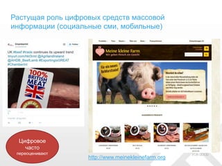 Растущая роль цифровых средств массовой
информации (социальные сми, мобильные)
http://www.meinekleinefarm.org
Цифровое
часто
переоценивают
 