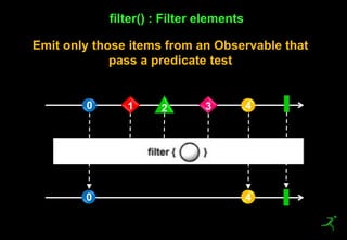 34
filter() : Filter elements
0 431 2
0 4
Emit only those items from an Observable that
pass a predicate test
 