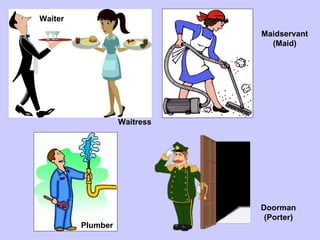 Plumber Waiter Waitress Maidservant (Maid) Doorman (Porter) 