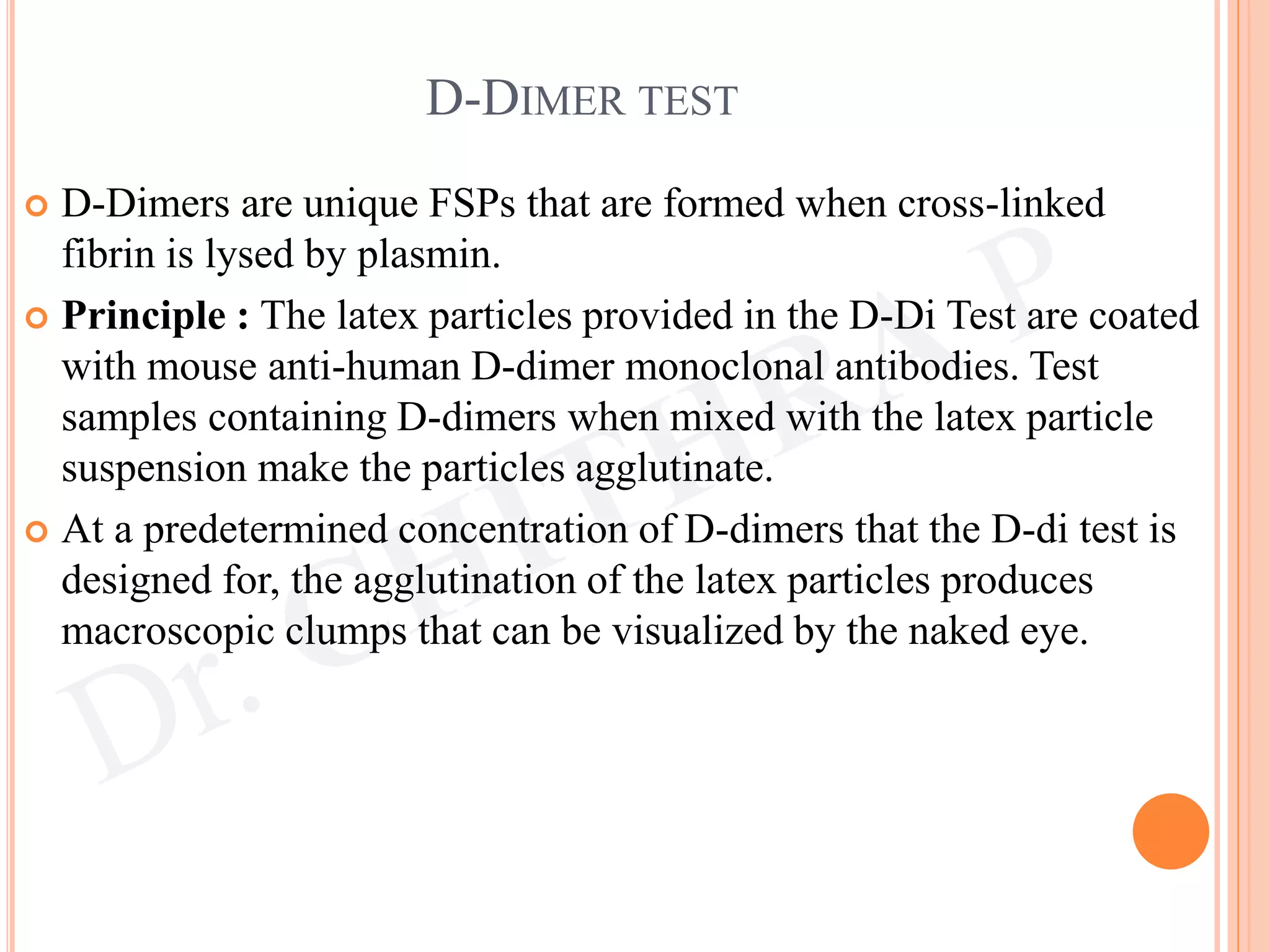 D Dimer Lab Lab diagnosis of bleeding disorders Dr chithra p | PPT