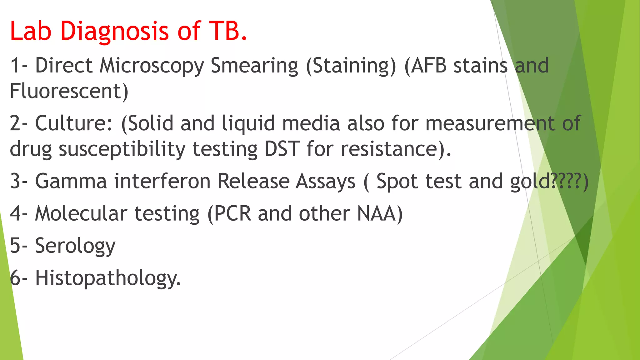 Lab diagnosis of tb dr mostafa lecture | PPTX