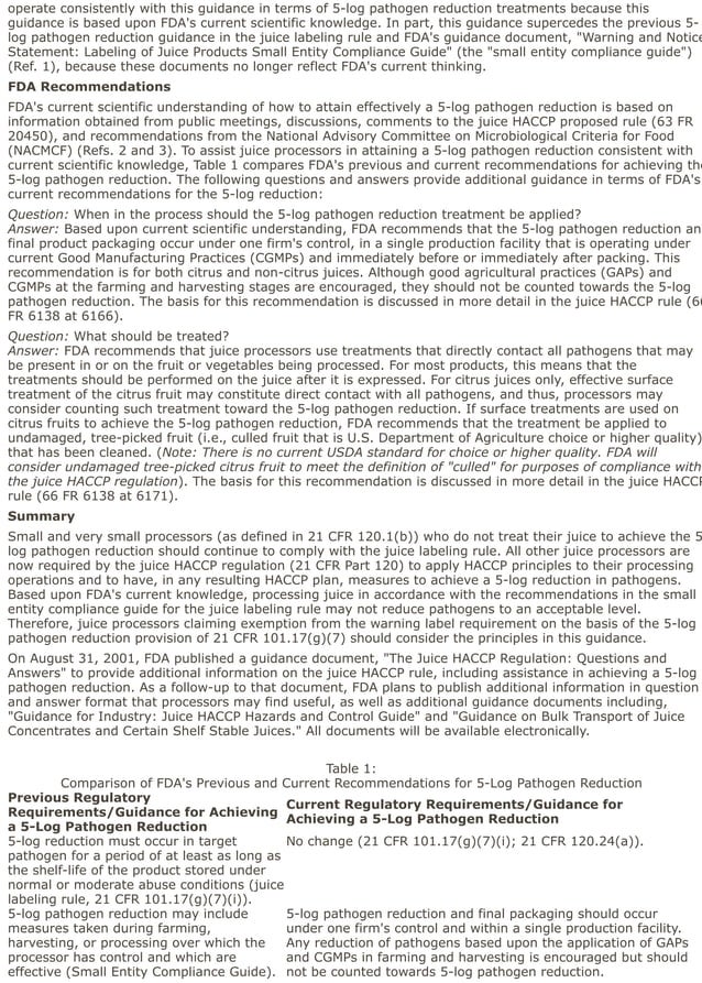 5log reduction requirements for juices (FDA, 2002)