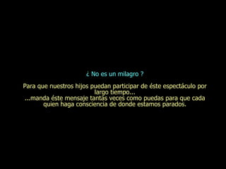 ¿ No es un milagro ? Para que nuestros hijos puedan participar de  é ste espect á culo por largo tiempo... ...manda  é ste mensaje tantas veces como puedas para que cada quien haga consciencia de donde estamos parados. 