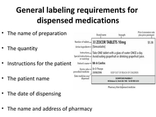 Legal requirements for dispensing labels uk