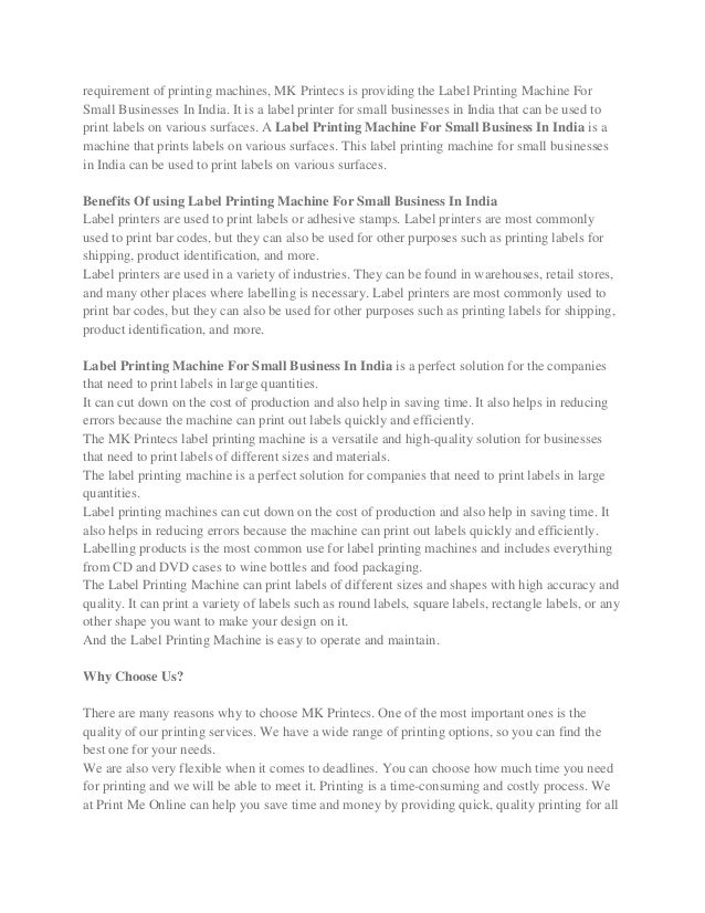 Label Printing Machine For Small Business In India pdf