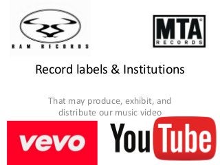 Record labels & Institutions
That may produce, exhibit, and
distribute our music video
 