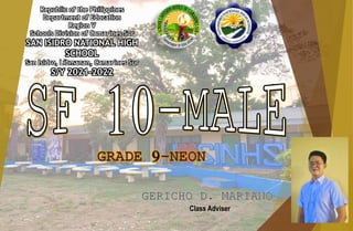 Republic of the Philippines
Department of Education
Region V
Schools Division of Camarines Sur
SAN ISIDRO NATIONAL HIGH
SCHOOL
San Isidro, Libmanan, Camarines Sur
S/Y 2021-2022
Class Adviser
 