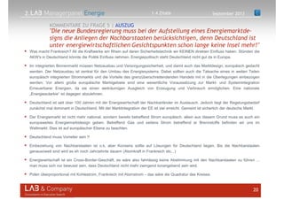 2.
Was macht Frankreich? All die Kraftwerke am Rhein auf deren Sicherheitstechnik wir KEINEN direkten Einfluss haben. Stünden die
AKW's in Deutschland könnte die Politik Einfluss nehmen. Energiepolitisch steht Deutschland nicht gut da in Europa.
Im integrierten Binnenmarkt müssen Netzausbau und Versorgungssicherheit, und damit auch das Marktdesign, europäisch gedacht
werden. Der Netzausbau ist zentral für den Umbau des Energiesystems. Dabei sollten auch die Tatsache eines in weiten Teilen
europäisch integrierten Strommarkts und die Vorteile des grenzüberschreitendenden Handels mit in die Überlegungen einbezogen
werden. Vor allem große europäische Marktgebiete sind eine wesentliche Voraussetzung zur Markt- und Systemintegration
Erneuerbarer Energien, da sie einen weiträumigen Ausgleich von Erzeugung und Verbrauch ermöglichen. Eine nationale
„Energieautarkie“ ist dagegen abzulehnen.
Deutschland ist seit über 100 Jahren mit der Energiewirtschaft der Nachbarländer im Austausch. Jedoch liegt der Regelungsbedarf
zunächst mal dominant in Deutschland. Mit der Marktintegration der EE ist viel erreicht. Gemeint ist sicherlich der deutsche Markt.
Der Energiemarkt ist nicht mehr national, sondern bereits betreffend Strom europäisch. allein aus diesem Grund muss es auch ein
europaweites Energiemarktdesign geben. Betreffend Gas und seitens Strom betreffend er Brennstoffe befinden wir uns im
Weltmarkt. Dies ist auf europäischer Ebene zu beachten.
Deutschland muss Vorreiter sein !!
Einbeziehung von Nachbarstaaten ist o.k, aber Konsens sollte auf Lösungen für Deutschland liegen. Bis die Nachbarstaaten
genausoweit sind wird es eh noch Jahrzehnte dauern (Atomkraft in Frankreich etc...)
Energiewirtschaft ist ein Cross-Border-Geschäft, es wäre also fahrlässig keine Abstimmung mit den Nachbarstaaten zu führen ...
man muss sich nur bewusst sein, dass Deutschland nicht mehr zwingend tonangebend sein wird.As
Polen überproportional mit Kohlestrom, Frankreich mit Atomstrom – das wäre die Quadratur des Kreises.
20
"Die neue Bundesregierung muss bei der Aufstellung eines Energiemarktde-
signs die Anliegen der Nachbarstaaten berücksichtigen, denn Deutschland ist
unter energiewirtschaftlichen Gesichtspunkten schon lange keine Insel mehr!"
KOMMENTARE ZU FRAGE 5 | AUSZUG
September 20131.4 Zitate
 