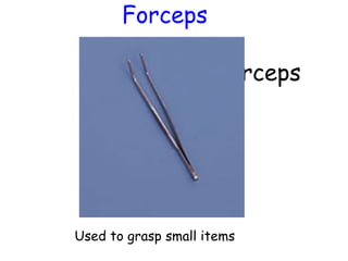 Forceps
Forceps

Used to grasp small items

 