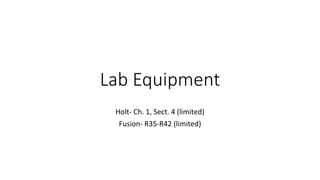 Lab Equipment 
Holt- Ch. 1, Sect. 4 (limited) 
Fusion- R35-R42 (limited) 
 
