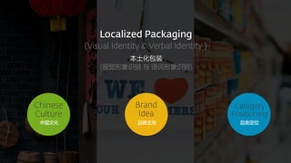 本土化包装
视觉形象识别 与 语词形象识别
中国文化 品牌主张 品类定位
 