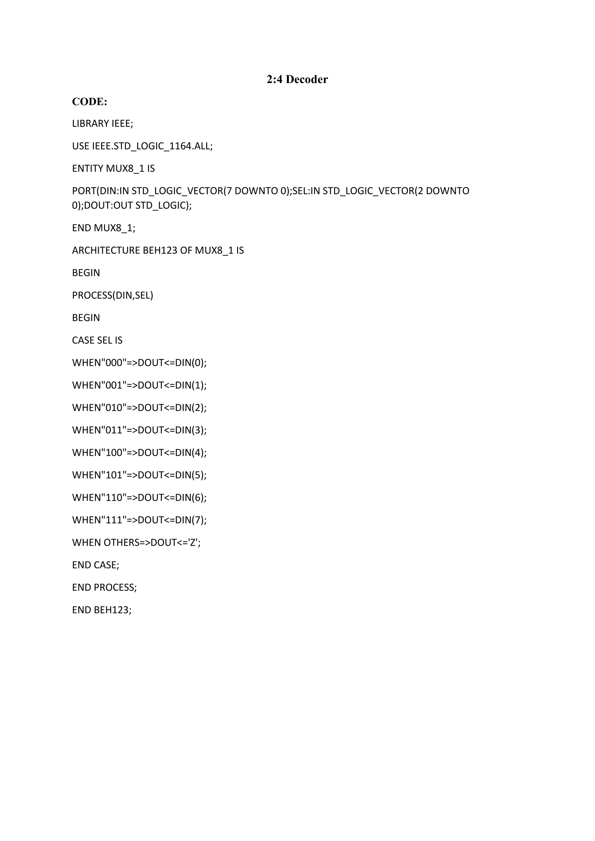 Design of Mux and decoder using VHDL | PDF