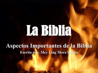 La Biblia  Aspectos Importantes de la Biblia  Escrito por: MeyLing Mora Durán 