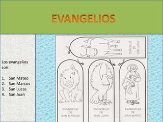 Los evangelios 
son: 
1. San Mateo 
2. San Marcos 
3. San Lucas 
4. San Juan 
 