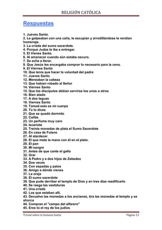 La biblia preguntas sobre semana santa | PDF