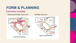FORM & PLANNING
FUNCTIONAL PLANNING:
20
• Ground and 1st Floor: Retail shops 2nd Floor: Restaurant
 