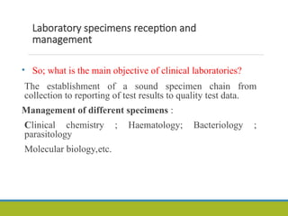 Specimen Reception Show Examples laboratoryy managment including methodss | PPT