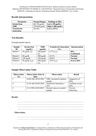 Lab Manual Applied Hematology M.Sc. MLS (Blood Banking) | DOCX