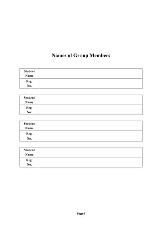 Page i
Names of Group Members
Student
Name
Reg.
No.
Student
Name
Reg.
No.
Student
Name
Reg.
No.
Student
Name
Reg.
No.
 