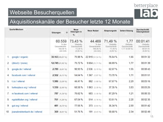 Webseite Besucherquellen 
Akquisitionskanäle der Besucher letzte 12 Monate 
15  