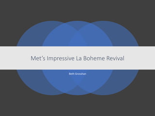 Beth Grosshan
Met’s Impressive La Boheme Revival
 