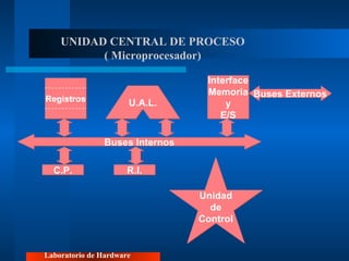 UNIDAD CENTRAL DE PROCESO ( Microprocesador) Laboratorio de Hardware Registros U.A.L. C.P. Interface Memoria y E/S R.I. Unidad de Control Buses Internos Buses Externos 