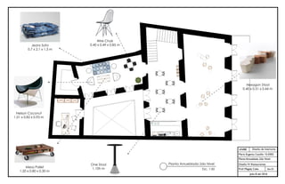 VECTORWORKS EDUCATIONAL VERSION
UNIBE
Sec.01
Julio 8 del 2016
Diseño de Interiores
María Eugenia Castillo 15-0302
Planta Amueblada 2do Nivel
Diseño IV: Restaurantes
Prof. Magaly Caba
Planta Amueblada 2do Nivel
Esc. 1:50
Jeans Sofa
0.7 x 2.1 x 1.3 m
One Stool
1.10h m
Hexagon Stool
0.40 x 0.51 x 0.44 m
Wire Chair
0.40 x 0.49 x 0.85 m
Nelson Coconut
1.01 x 0.82 x 0.93 m
Mesa Pallet
1.20 x 0.80 x 0.30 m
 