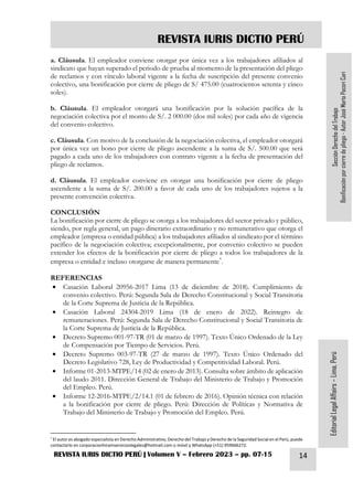 REVISTA IURIS DICTIO PERÚ
REVISTA IURIS DICTIO PERÚ | Volumen V – Febrero 2023 – pp. 07-15 14
Sección
Derecho
del
Trabajo
...