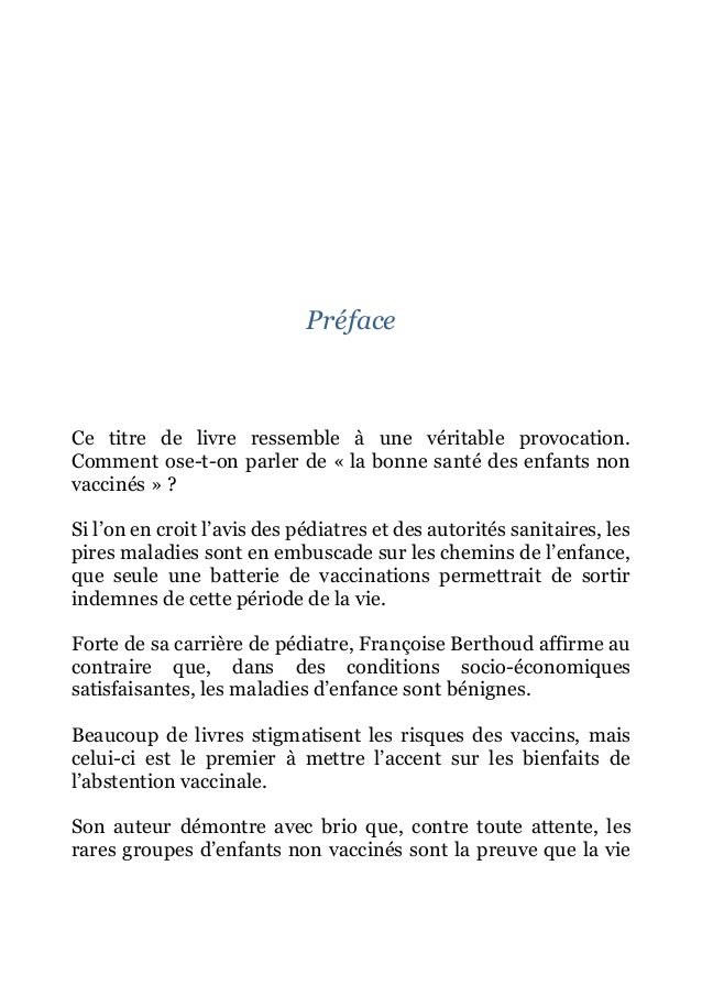 La Bonne Sante Des Enfants Non Vaccines Francoise Berthoud
