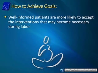 https://www.facebook.com/AnesthesiaTOOLS
Well-informed patients are more likely to accept
the interventions that may become necessary
during labor
 