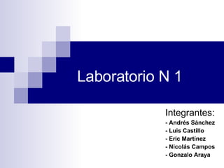 Laboratorio N 1 Integrantes: - Andrés Sánchez - Luis Castillo - Eric Martínez - Nicolás Campos - Gonzalo Araya 