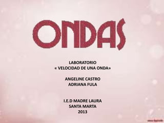 LABORATORIO
« VELOCIDAD DE UNA ONDA»
ANGELINE CASTRO
ADRIANA FULA

I.E.D MADRE LAURA
SANTA MARTA
2013

 