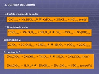 3. QUÍMICA DEL CROMO e. Fosfato monoácido de sodio f. Tiosulfato de sodio Experiencia 2: Experiencia 3: 