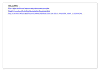 BIBLIOGRAFÍA
https://www.fisicalab.com/apartado/caracteristicas-mcu#contenidos
http://www.sc.ehu.es/sbweb/fisica/cinematica/circular1/circular1.htm
http://e-ducativa.catedu.es/44700165/aula/archivos/repositorio/1000/1148/html/14_magnitudes_lineales_y_angulares.html
 