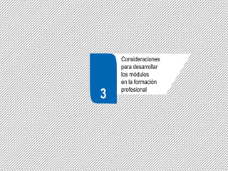 Consideraciones
para desarrollar
los módulos
en la formación
profesional
3
Consideraciones
para desarrollar
los módulos
en la formación
profesional
3
 