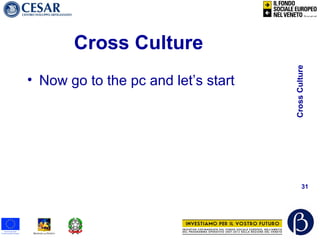 CrossCulture
31
Cross Culture
• Now go to the pc and let’s start
 