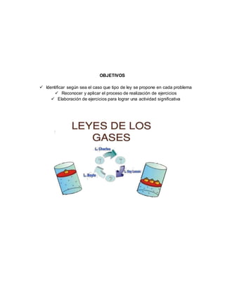 OBJETIVOS
 Identificar según sea el caso que tipo de ley se propone en cada problema
 Reconocer y aplicar el proceso de realización de ejercicios
 Elaboración de ejercicios para lograr una actividad significativa
 